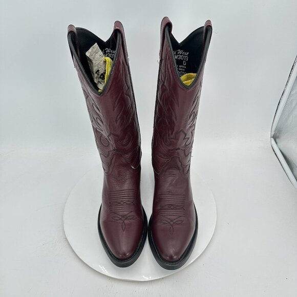 Old West Men Size 8D Black Cherry Leather Pull On Western Cowboy Boot main image 10